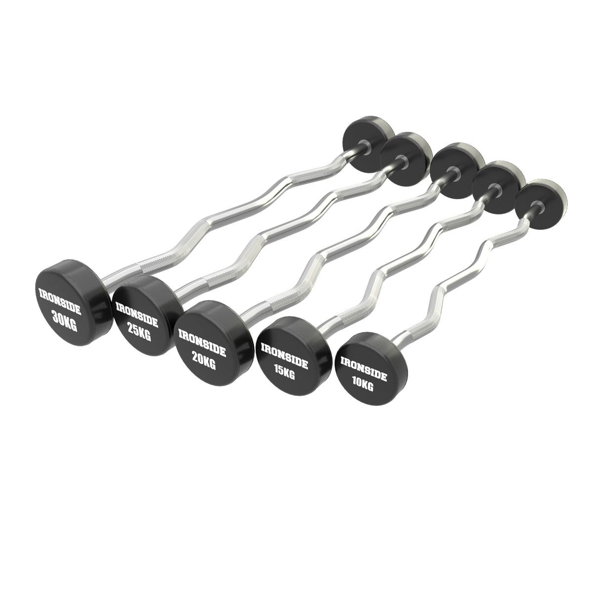 Set 10 Barras Mixtas Precargadas 10 a 30kg + Rack de Almacenamiento IRONSIDE