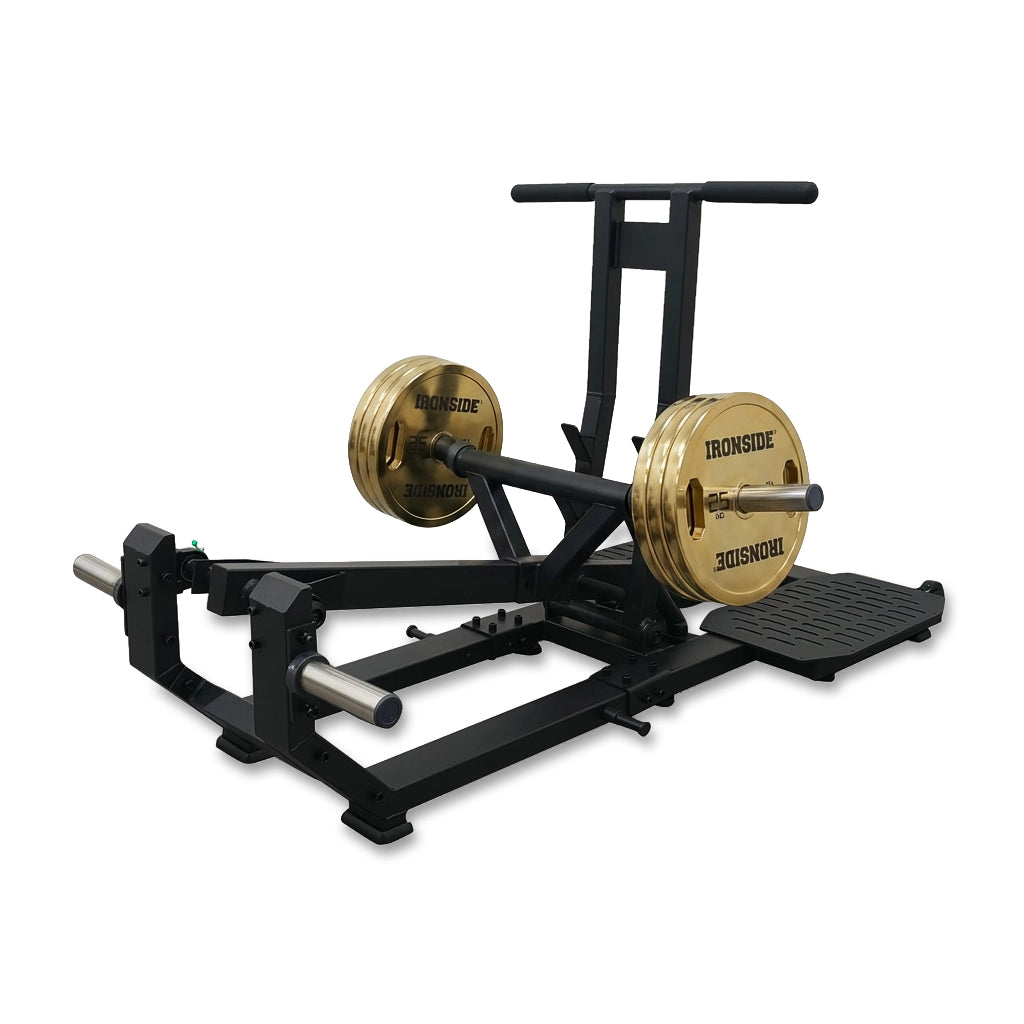 Belt squat profesional sin carga lumbar, con plataforma estable, rango profundo y uso multiusos para fuerza de tren inferior en gimnasios y estudios de alto nivel.