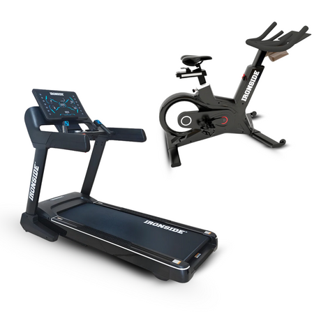 Pack IRONSIDE Bicicleta de Spinning Comercial + Trotadora Plegable LED Glam