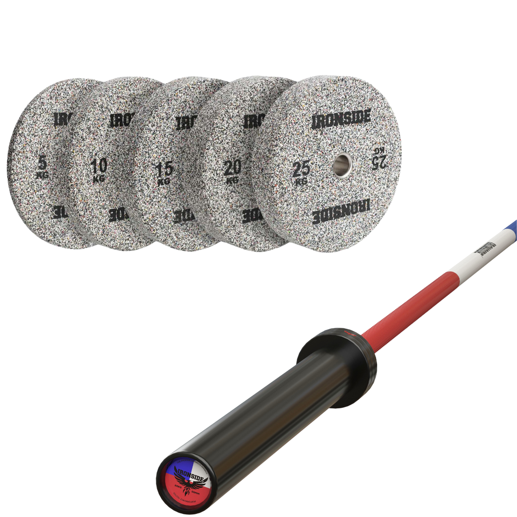 Pack IRONSIDE Barra 20 KG + Set Discos Olímpicos KG