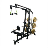 Iso Lateral Front Lat Pull Down plate loaded con Torque Arm para ajustar perfil de resistencia, tracción unilateral estable y ajustes multipunto para dorsal.
