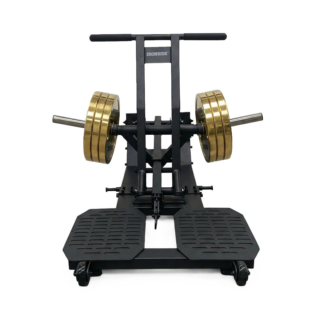 Belt squat profesional sin carga lumbar, con plataforma estable, rango profundo y uso multiusos para fuerza de tren inferior en gimnasios y estudios de alto nivel.