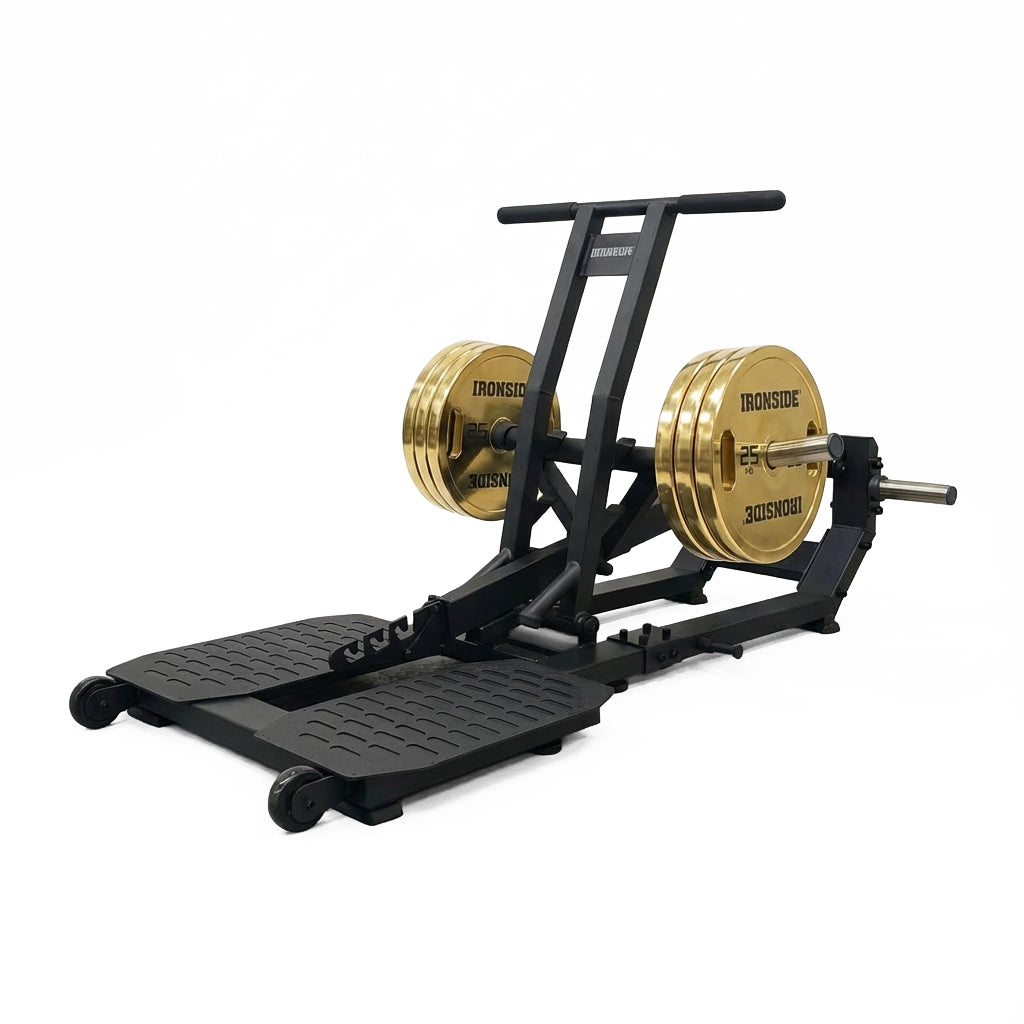 Belt squat profesional sin carga lumbar, con plataforma estable, rango profundo y uso multiusos para fuerza de tren inferior en gimnasios y estudios de alto nivel.