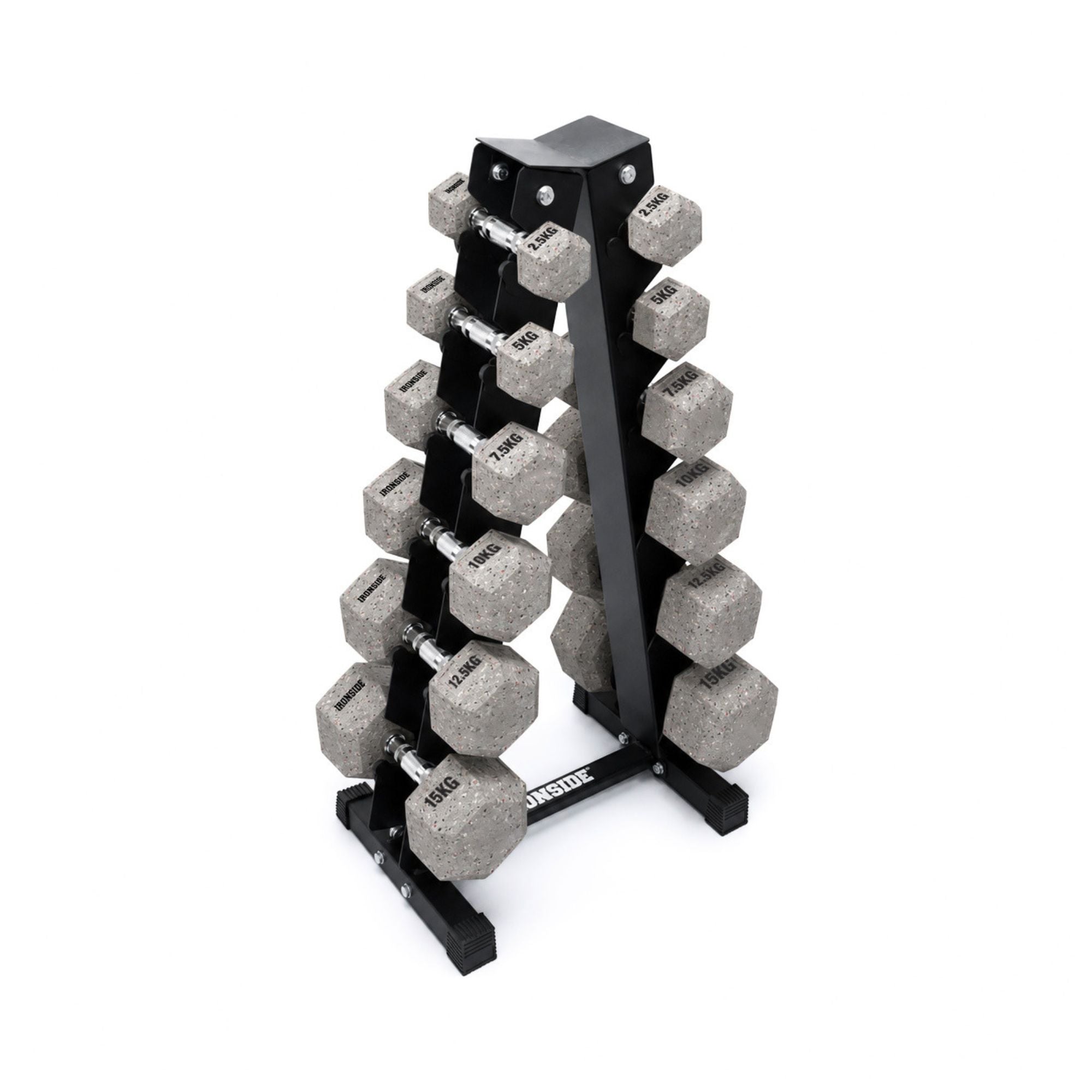 Pack IRONSIDE Mancuernas Hexagonales (KG) + Rack de Almacenamiento