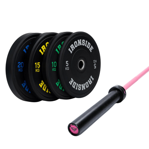 Pack IRONSIDE Barra Rosada Phoenix Cerakote 15 kg + Set Discos PRO 100 kg o 150 kg
