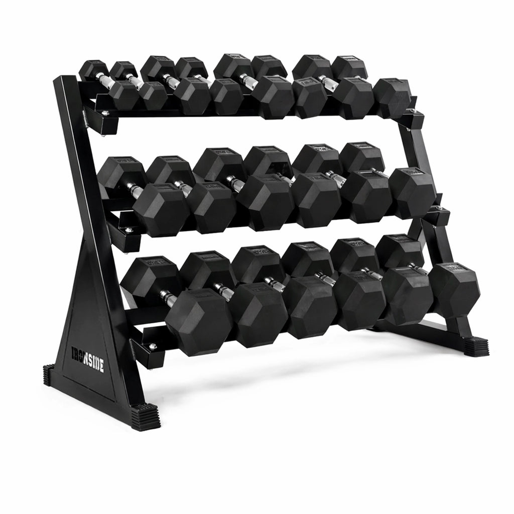 Pack IRONSIDE 275 Kg Mancuernas Hexagonales 2.5kg - 25 Kg + Rack de Almacenamiento
